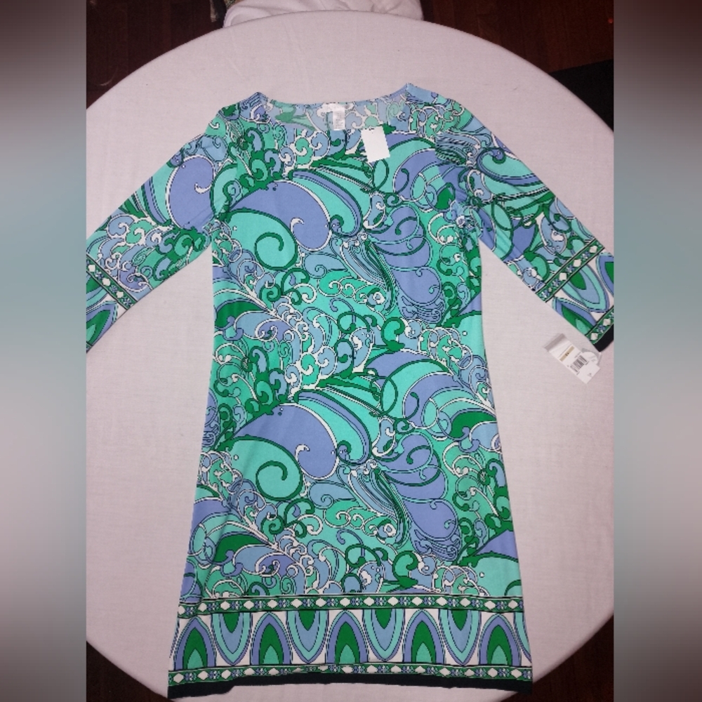 NWT London Times Perimint Paisley Style Print 3/4 Sleeve Dress
